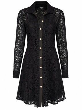 The Kooples Black Lace Long-Sleeve Button Dress
